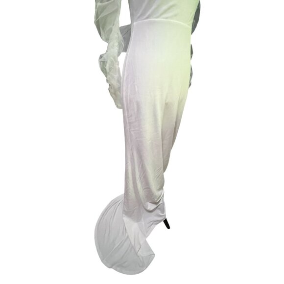 Lulus Beautifully Beloved White Mesh Off-the-Shoulder Dress with Train Sz Med - Picture 16 of 16